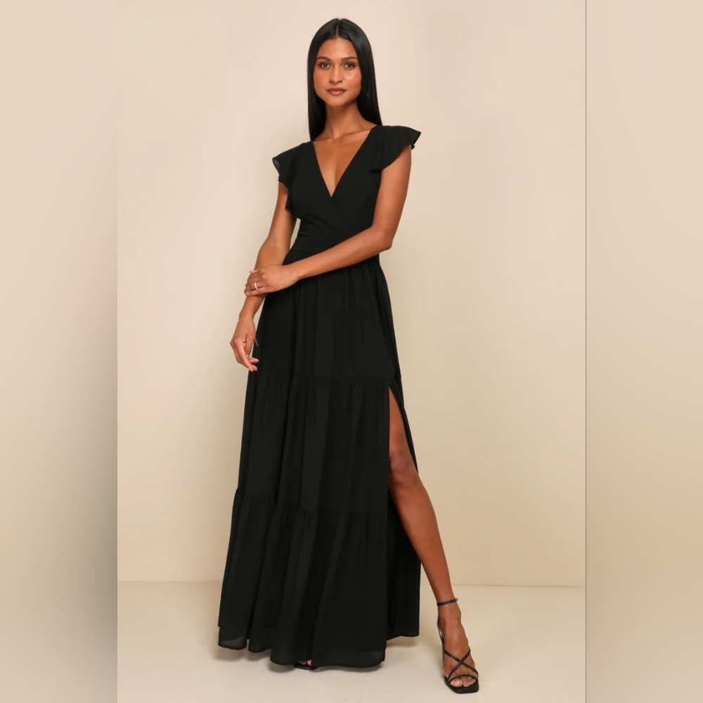 Lulu's  Charming Success Black Tiered Lace-Up Backless Maxi Dress XL Style 22783